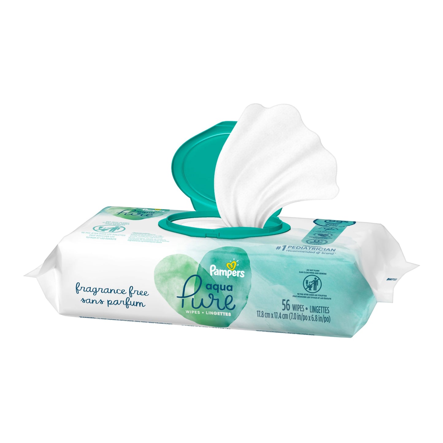 Baby Wipe Pampers® Aqua Pure® Soft Pack Unscented 56 Count