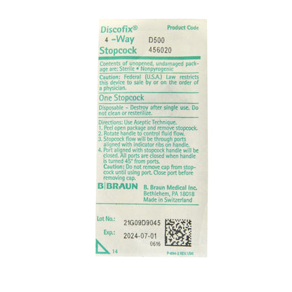 Discofix 2 Four Way Stopcock 0.26mL SPIN-LOCK Connector Sterile 456020