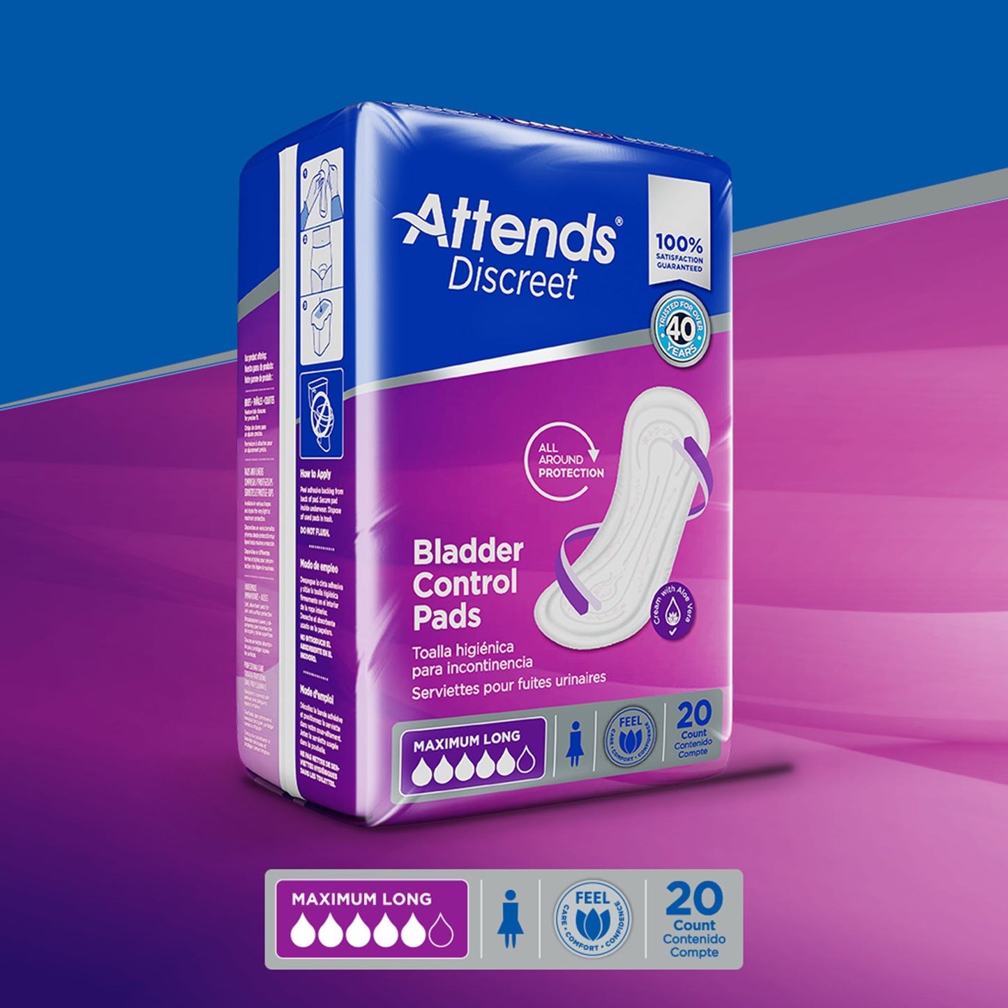 Attends® Discreet Women's Maximum Long Bladder Control Pad, 14½-Inch Length