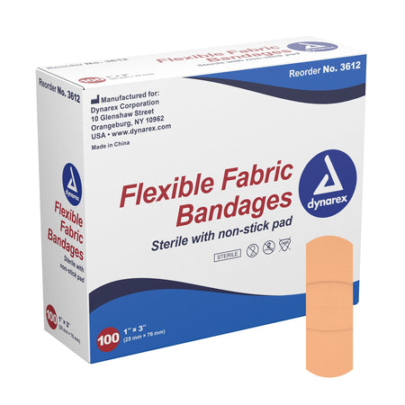 Dynarex 3612 Tan Adhesive Fabric Bandage, 1 x 3 Inch