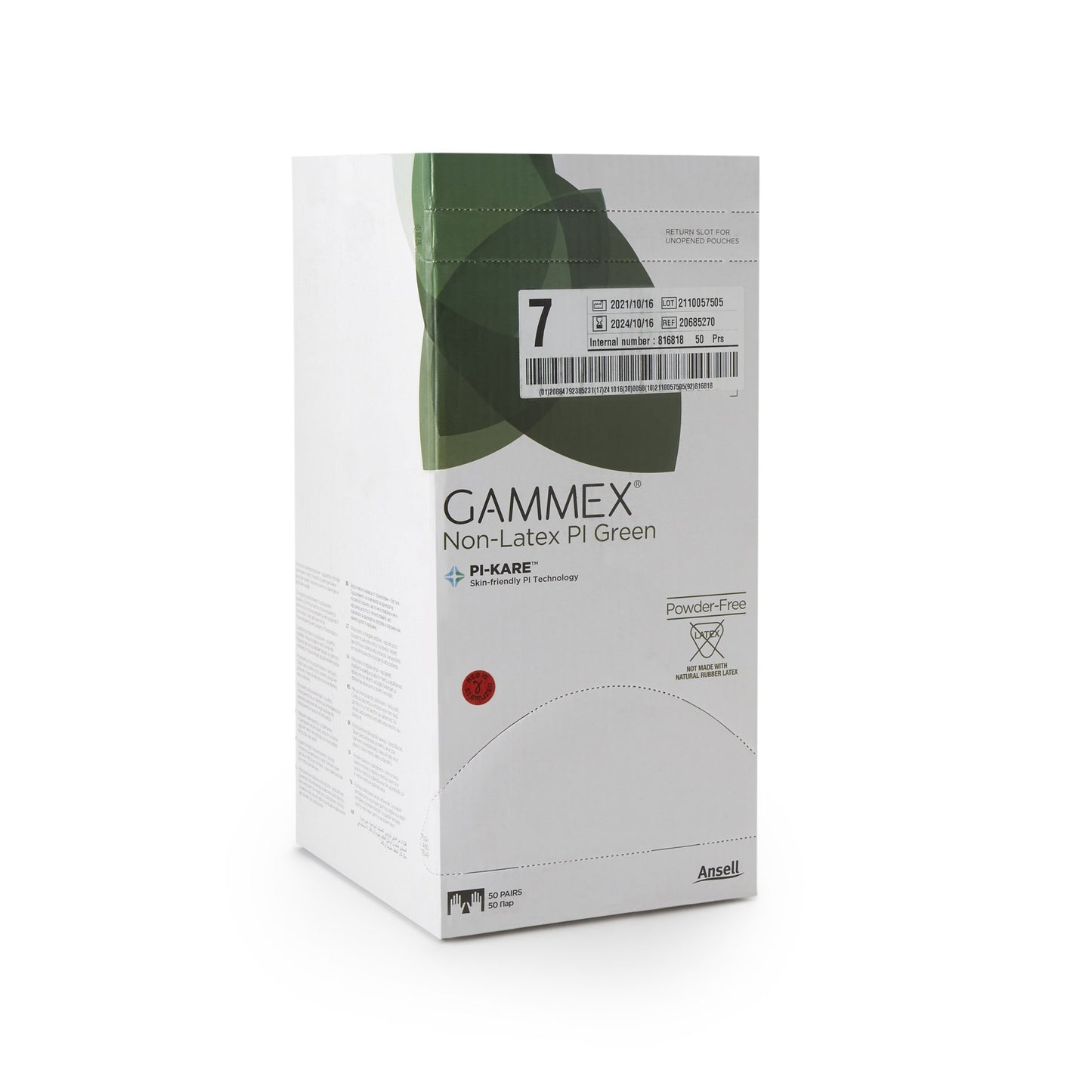 Gammex® Non-Latex PI Green Polyisoprene Surgical Glove, Size 7, Light Green