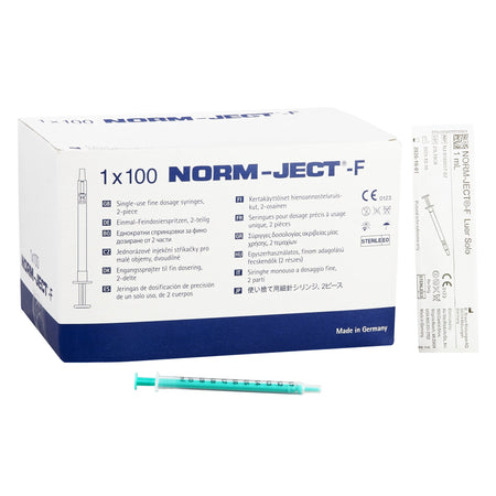 AirTite NJ-9166017-02 Norm-Ject Neurotoxin Syringe, 1 mL, Luer Slip Tip, Flat Top Style