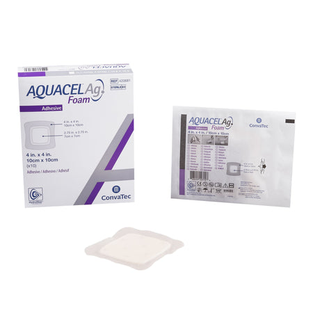 ConvaTec 420681 Aquacel Ag Adhesive Silver Foam Dressing, 4 x 4 Inch