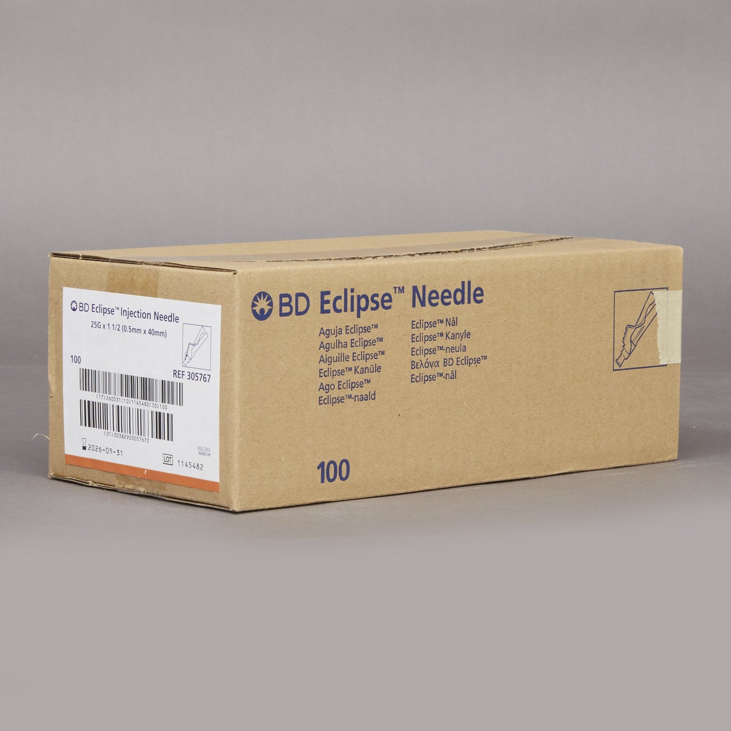 BD 305767 Safety Hypodermic Needle Eclipse™ 1-1/2 Inch Length 25 Gauge Thin Wall Hinged Safety Needle