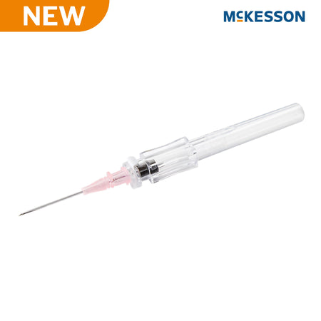 Peripheral IV Catheter McKesson 20 Gauge 1 Inch Polyurethane Straight Hub Non Blood Control Push Button Safety