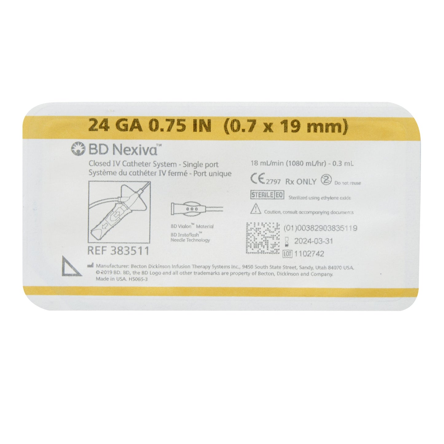 Nexiva™ Closed IV Catheter, 24 Gauge