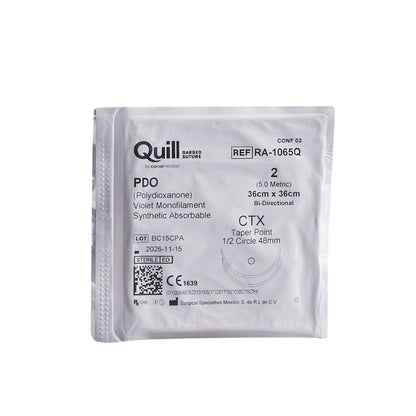 Absorbable Quill Barbed Suture with Needle Quill™ Polydioxanone CTX 1/2 Circle Taper Point Needle Size 2 Barbed Monofilament