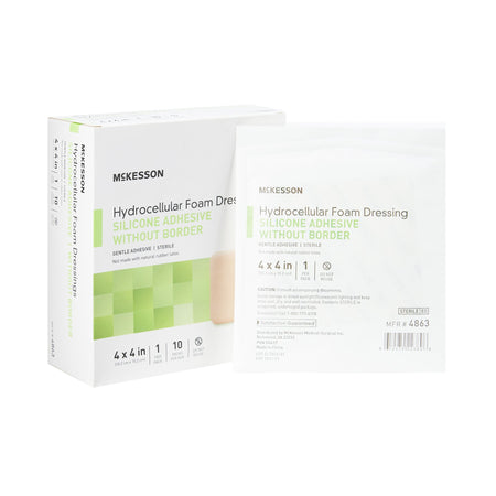 McKesson 4863 Silicone Gel Adhesive without Border Silicone Foam Dressing, 4 x 4 Inch