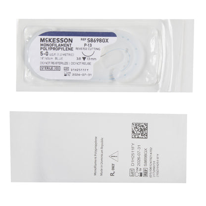 McKesson Monofilament Polypropylene Suture with P-13 Needle, Size 5-0