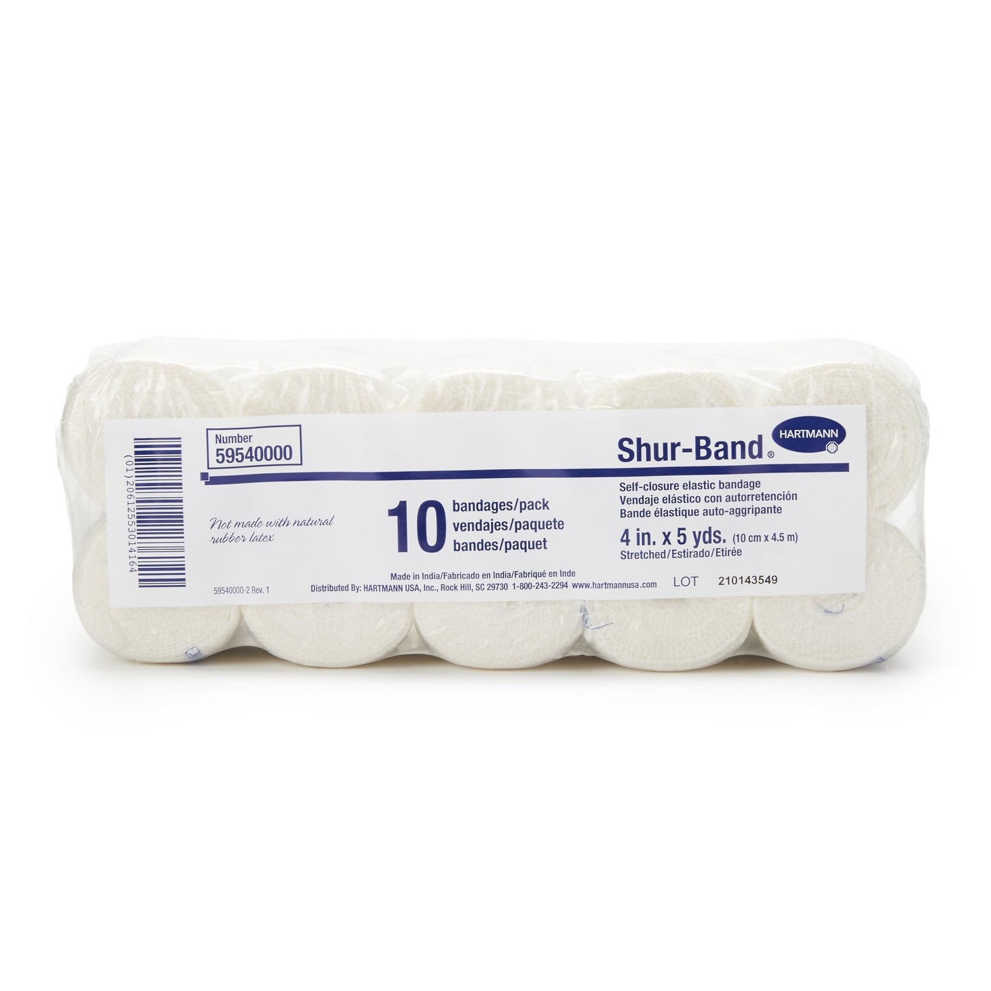Shur-Band® LF Single Hook and Loop Closure Elastic Bandage, 4 Inch x 5 Yard