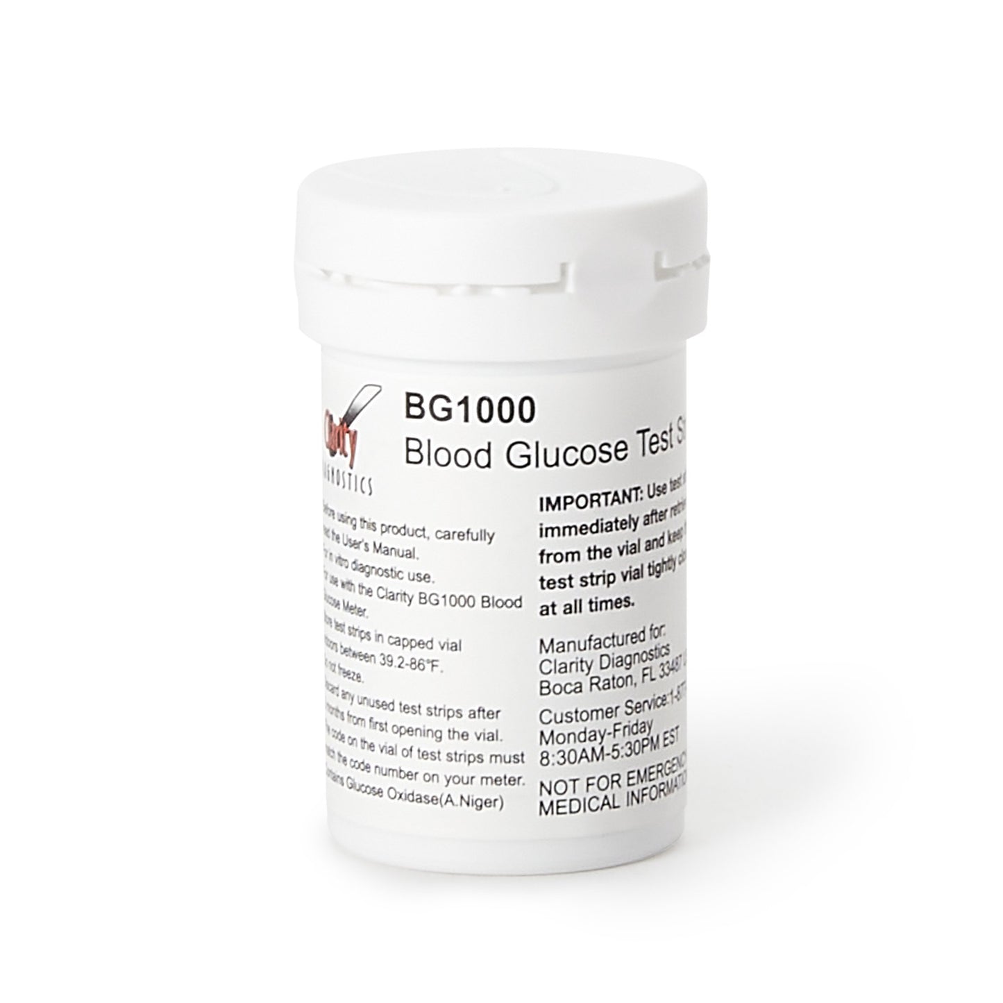 Blood Glucose Test Strips Clarity BG1000 50 Strips per Pack