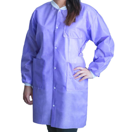 Dukal UGC-6604-S Lab Coat FitMe Purple Small Knee Length 3-Layer SMS Disposable