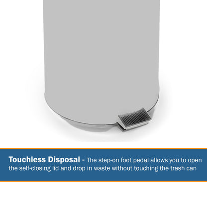 McKesson Trash Can with Plastic Liner, Step-On, Round, Steel, Silver, 32 Qt