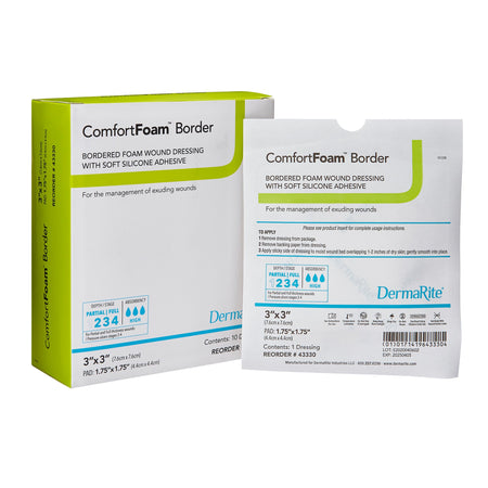 Dermarite 43330 ComfortFoam™ Border Foam Wound Dressing w/ Soft Silicone Adhesive, 7.6 x 7.6 cm
