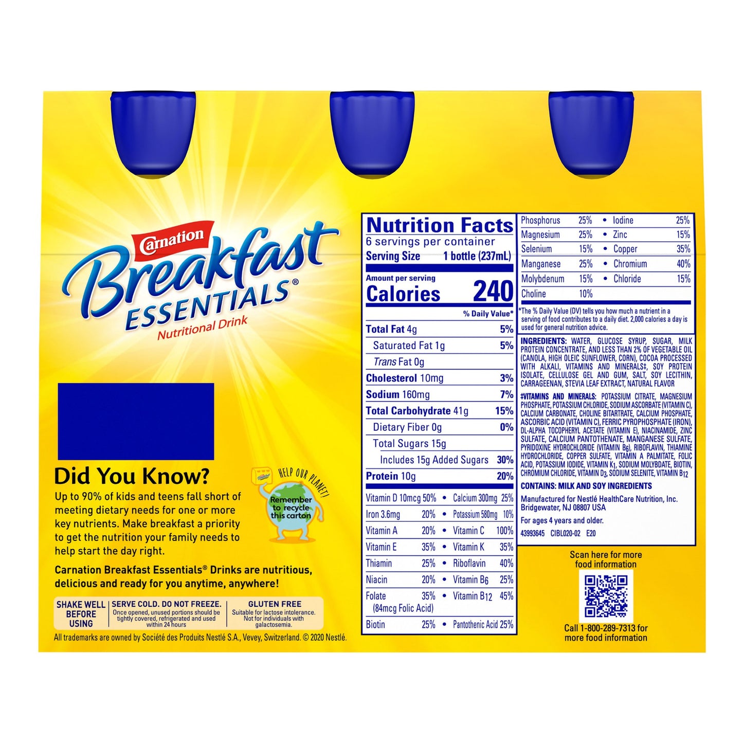 Carnation Breakfast Essentials® Chocolate Nutritional Drink, 8-ounce bottle