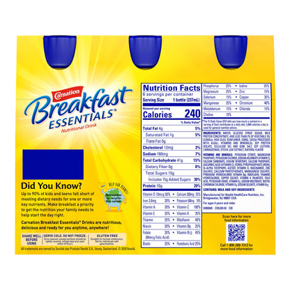 Carnation Breakfast Essentials® Chocolate Nutritional Drink, 8-ounce bottle