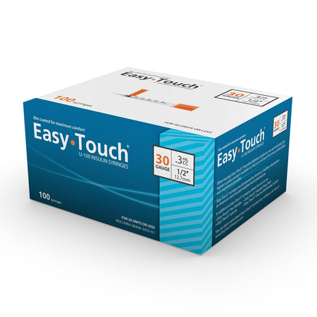 MHC Medical 830355 EasyTouch Standard Insulin Syringe with Needle, 30 Gauge, 1/2 Inch
