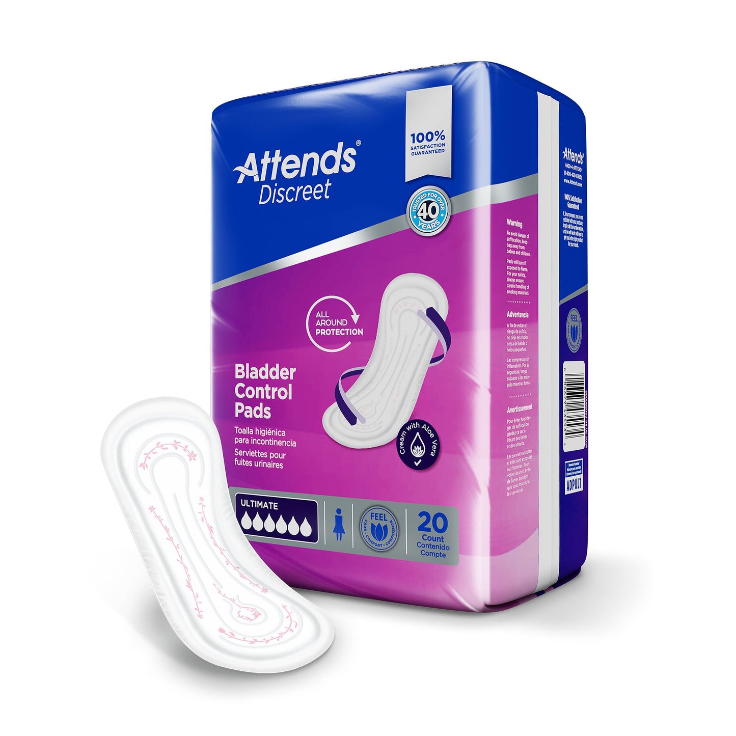 Attends® Discreet Women's Ultimate Bladder Control Pad, 15-Inch Length
