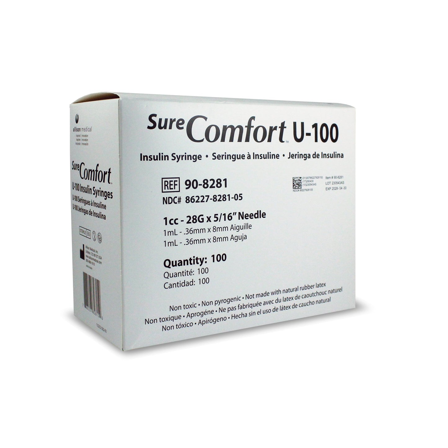 Standard Insulin Syringe with Needle Surecomfort® 1 mL 5/16 Inch 28 Gauge NonSafety Regular Wall