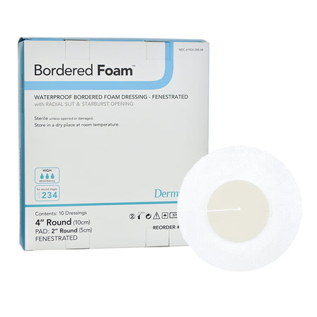 DermaRite 00288E BorderedFoam Adhesive with Border Foam Dressing, 4-Inch Round