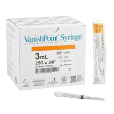 VanishPoint® 3 mL Syringe with Hypodermic Needle, 25 Gauge, 5/8 Inch