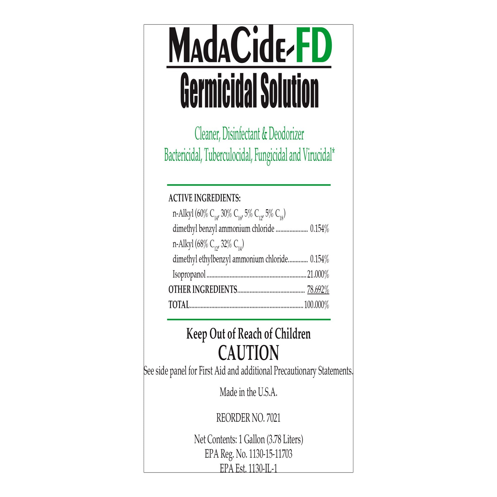 Mada MadaCide-FD Surface Disinfectant Cleaner, Alcohol Based, Liquid, Alcohol Scent, Pump Spray, NonSterile, Each, 32oz.