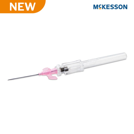 Peripheral IV Catheter McKesson Prevent® R 20 Gauge 1 Inch Polyurethane Winged Hub Blood Control Push Button Safety