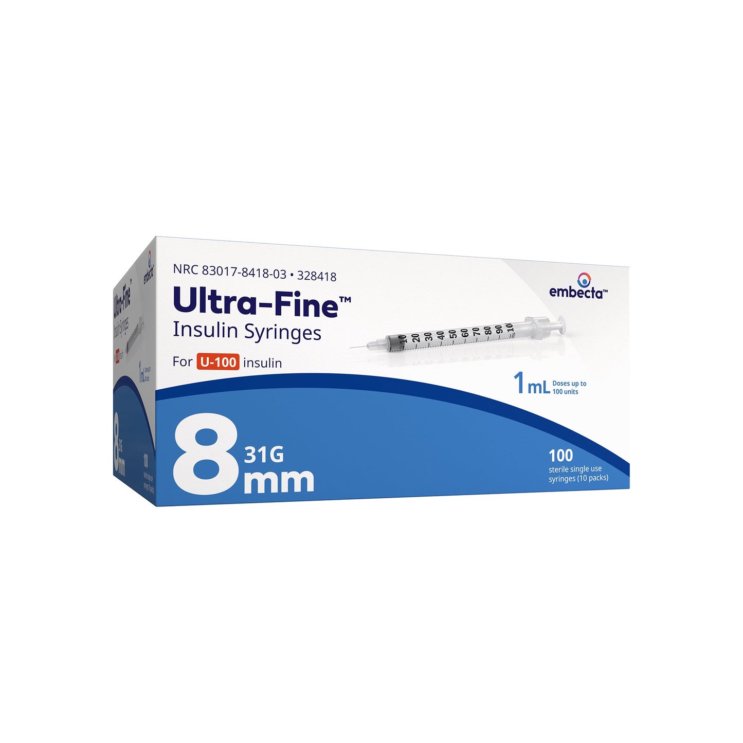 Ultra-Fine™ Insulin 1 mL Syringe with Needle, 31 Gauge, 5/16 Inch Needle Length