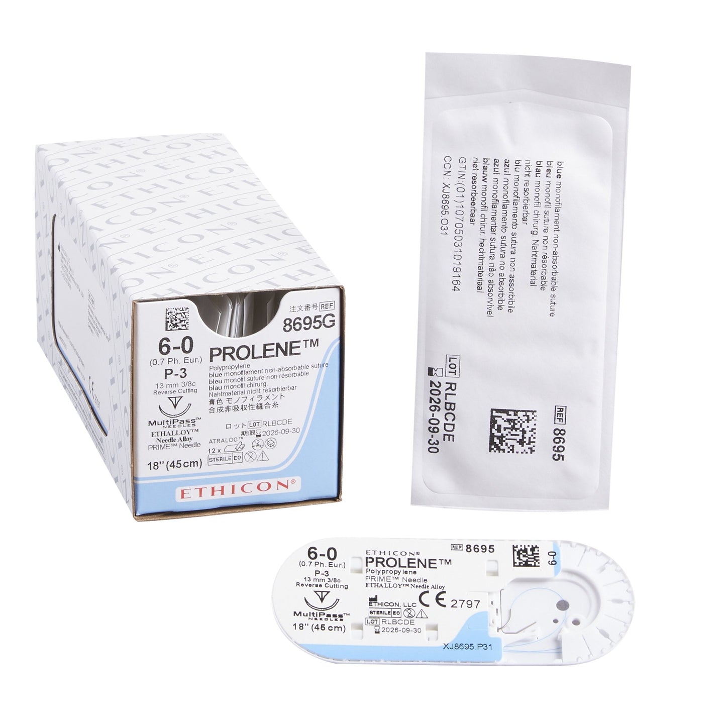 Ethicon Nonabsorbable Suture with Needle Prolene™ Polypropylene P-3 3/8 Circle Precision Reverse Cutting Needle Size 6-0 Monofilament