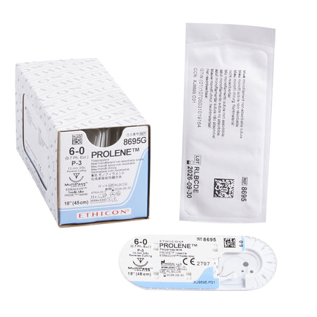 Ethicon 8695G Prolene Polypropylene Nonabsorbable Suture with Needle, Size 6-0