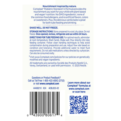 Compleat® Pediatric Standard Plant-Based 1.4 Cal Tube Feed Formula, Vanilla