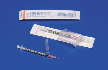 Kendall Monoject Tuberculin Syringe with Needle, Detachable Needle, Without Safety, 1mL, 27g x ½", 100/Box, KEN 1180127012