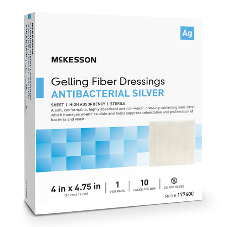 McKesson 177400 Silver Gelling Fiber Dressing, 4 x 4-3/4 Inch