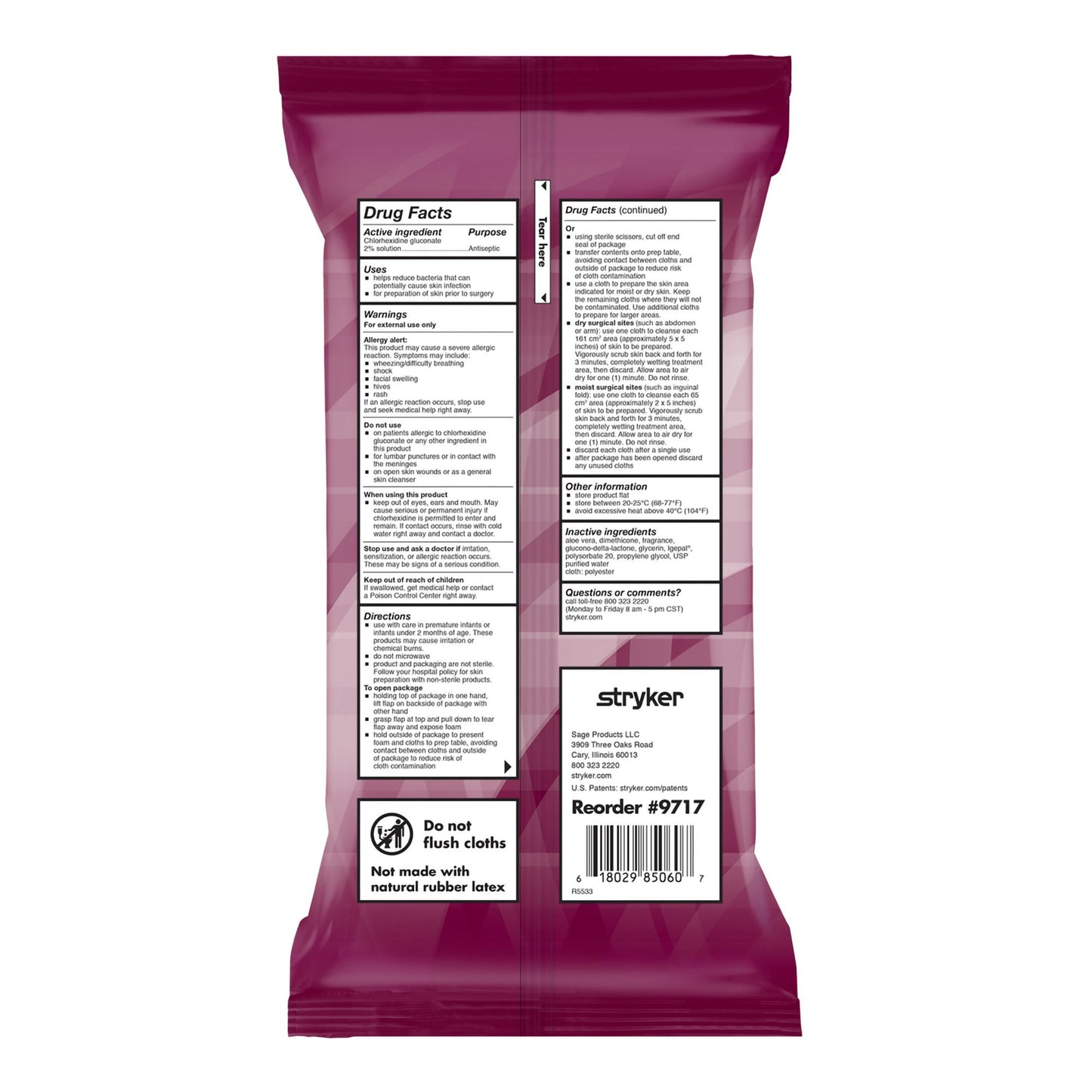 Sage® 2% CHG Preoperative Skin Prep Wipe, 7.5 x 7.5 Inch