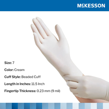 In stock McKesson 20-1070N sterile latex size 7 surgical gloves ready for delivery from Lexicon Medical Supply in Tucson, AZ.