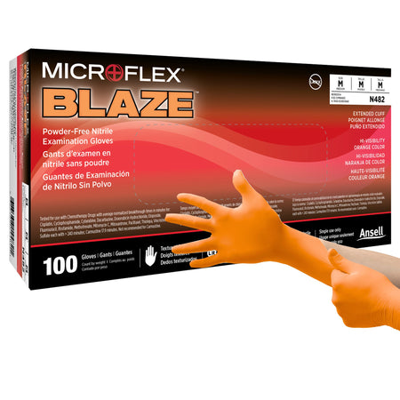 Microflex N482 Blaze Nitrile Exam Glove, Medium, Orange