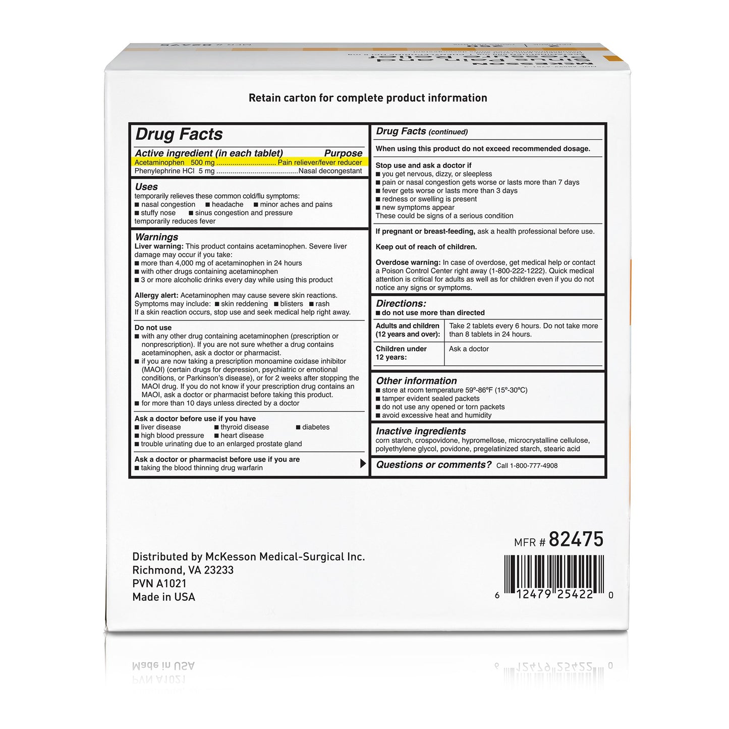 McKesson Acetaminophen / Phenylephrine Cold and Sinus Relief