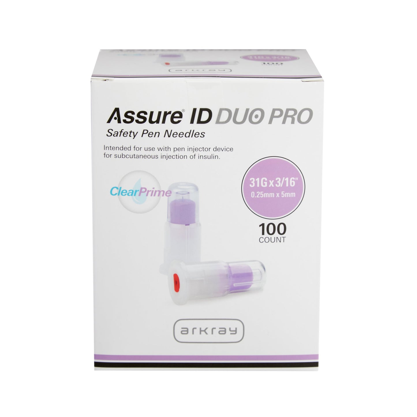 Safety Insulin Pen Needle Assure® ID DUO Pro 31 Gauge 5 mm Length Automatic Safety with Back-End Shield
