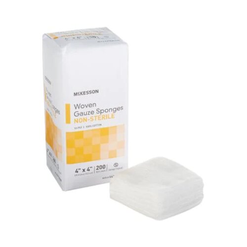 McKesson Gauze Sponge, Cotton, 12-Ply, Square, NonSterile, 4" x 4" 44122000