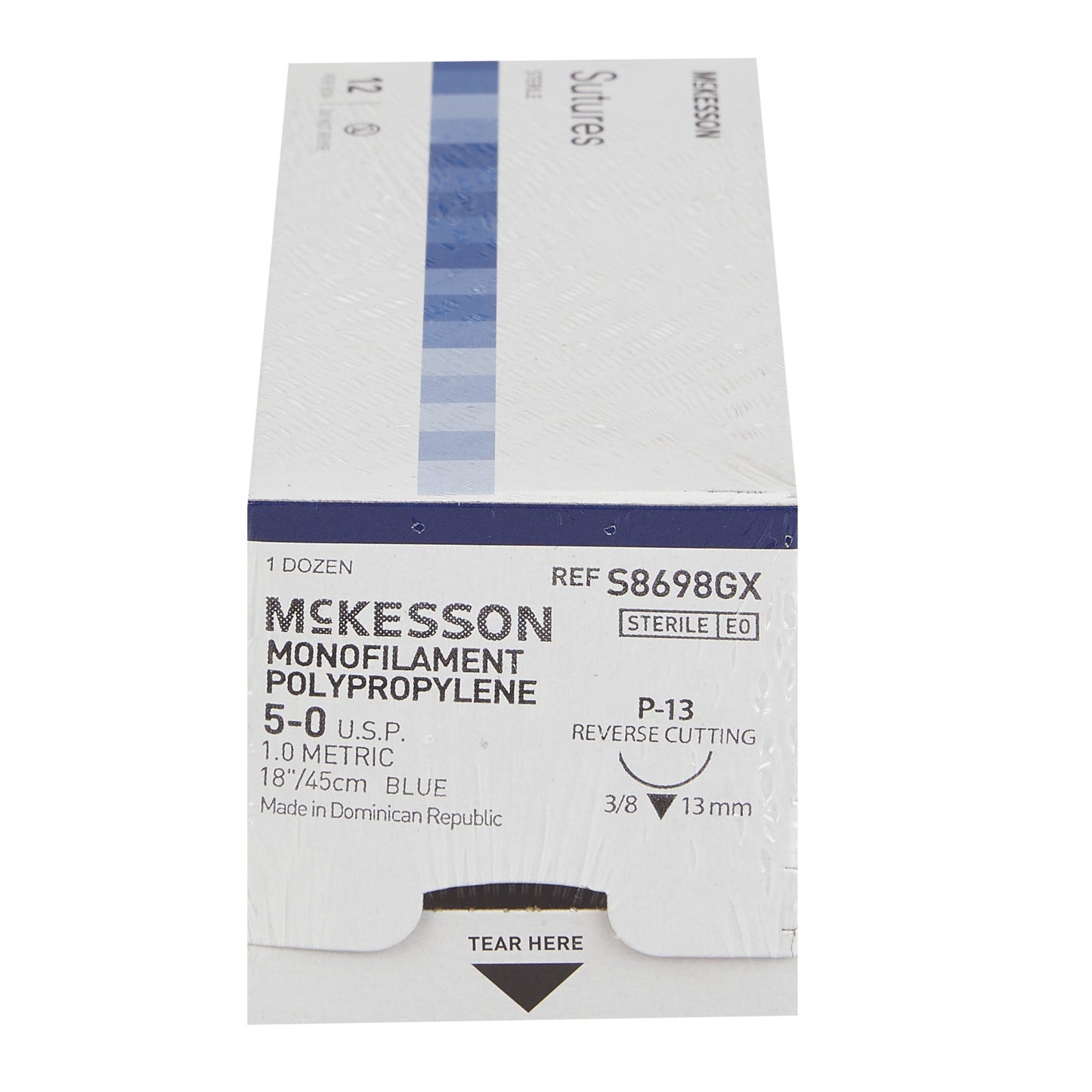 McKesson Monofilament Polypropylene Suture with P-13 Needle, Size 5-0