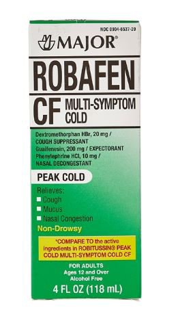 Major Pharmaceuticals 904653720 Cold and Cough Relief Robafen CF 10 mg - 100 mg - 5 mg / 5 mL Strength Liquid