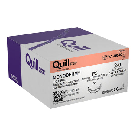 Surgical Specialties YA-1024Q-0 Quill Monoderm Polyglycolic Acid / PCL Absorbable Suture with Needle