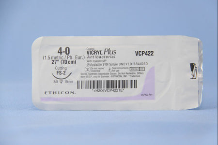 Ethicon VCP422H Coated Vicryl Plus Polyglactin 910 Absorbable Antibacterial Suture with Needle