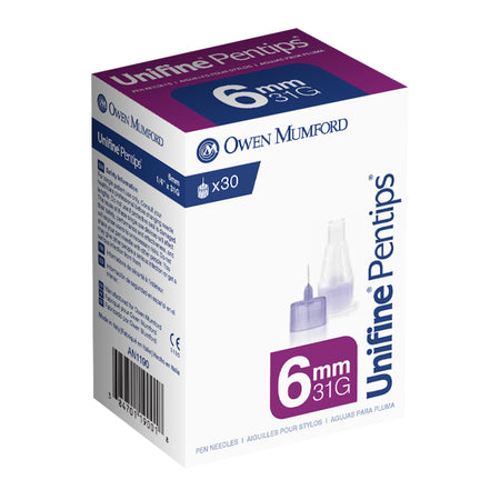 Owen Mumford AN 1190 Unifine Pentips Standard Insulin Pen Needle, 31 Gauge, 6 mm Length