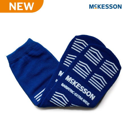 McKesson 16-BXW-1099-D Slipper Socks Unisex Adult Bariatric / X-Wide Double Tread Single Patient Use Royal