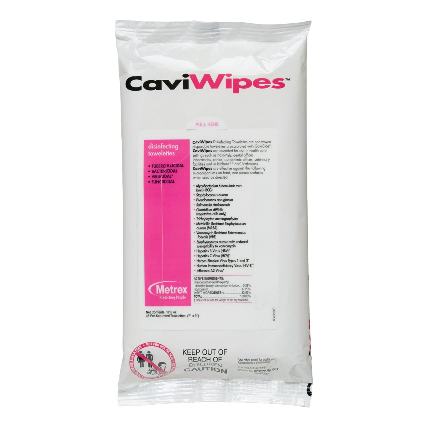 Metrex CaviWipes Surface Disinfectant Alcohol-Based Wipes, 7 x 9 Inch
