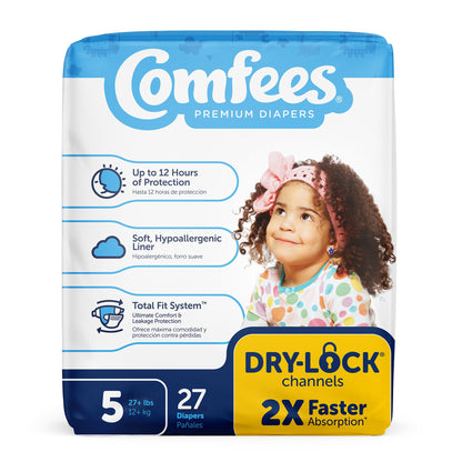 Attends Comfees Premium Diapers, Unisex, Baby, Tab Closure, Size 5, Kid Design