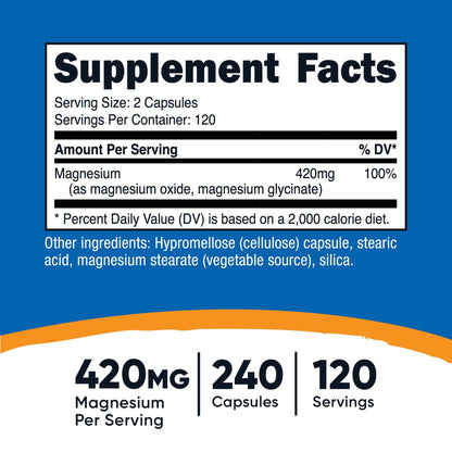 Dietary Supplement nutricost® Magnesium Citrate 420 mg Strength Capsule 240 Per Bottle