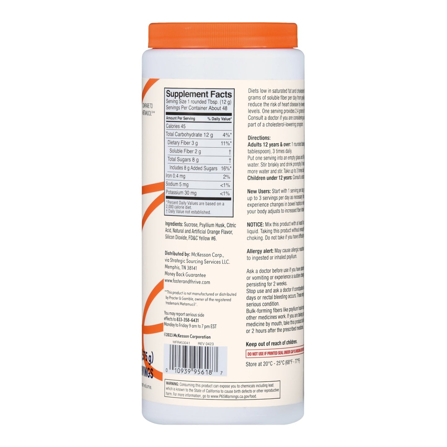 Foster & Thrive™ Fiber Powder Psyllium Husk, Orange Flavor