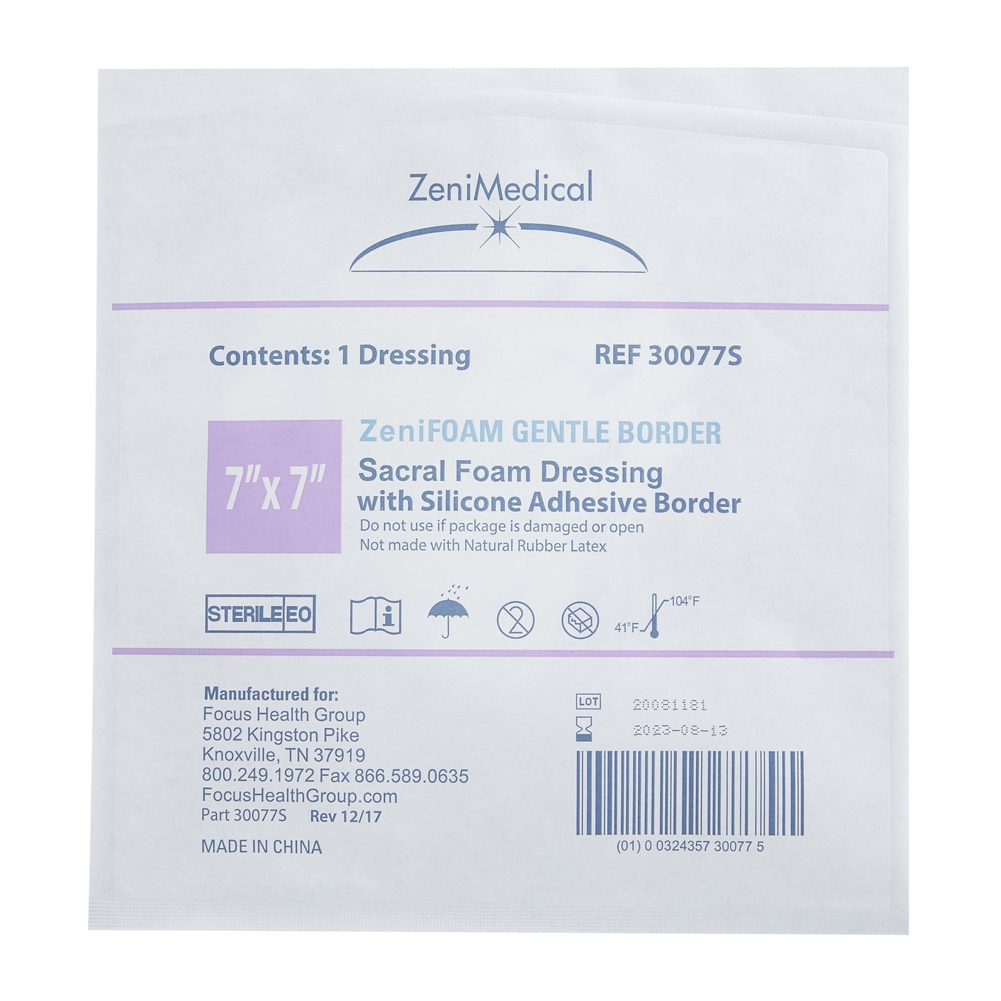 Foam Dressing Zenifoam Gentle Border 7 X 7 Inch With Border Waterproof Backing Silicone Face and Border Sacral Sterile
